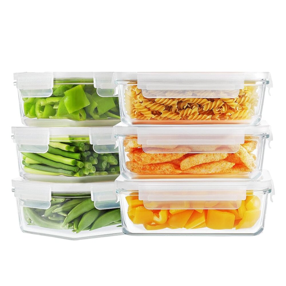 Bayco Set of 6 Meal Prep Glass Containers NEW - Picture 3 of 10